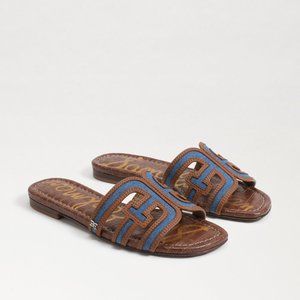 NIB SAM EDELMAN Logo Bay Sandals Slides Indigo Denim 8M 38.5